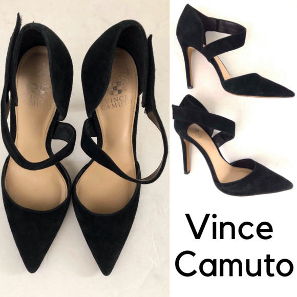 Vince Camuto Shoes - Vince Camuto Black Suede Cross Ankle Strap Heels